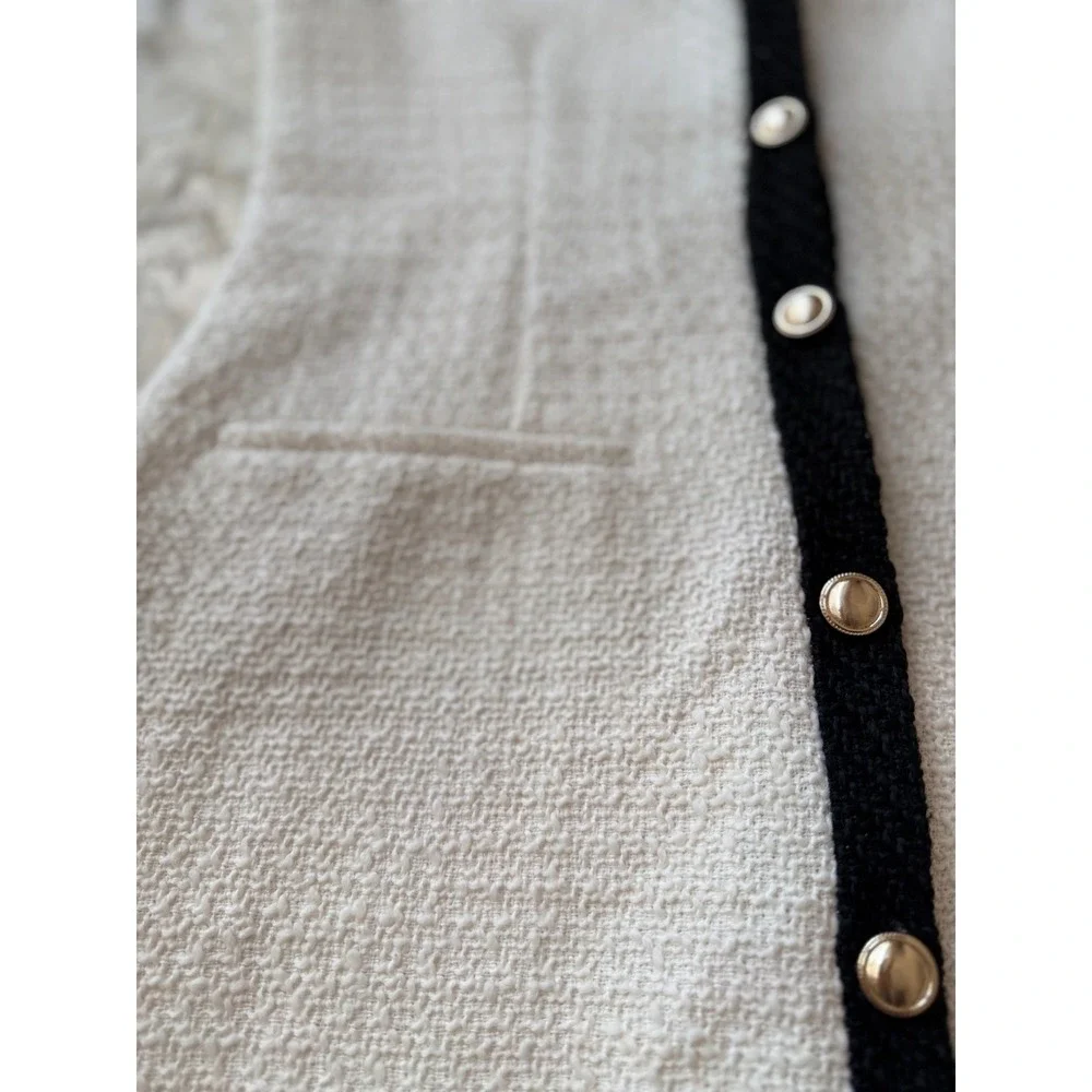 Clean Girl Abercrombie & Fitch Tweed Mini Dress White Black Gold Button S - Picture 7 of 10